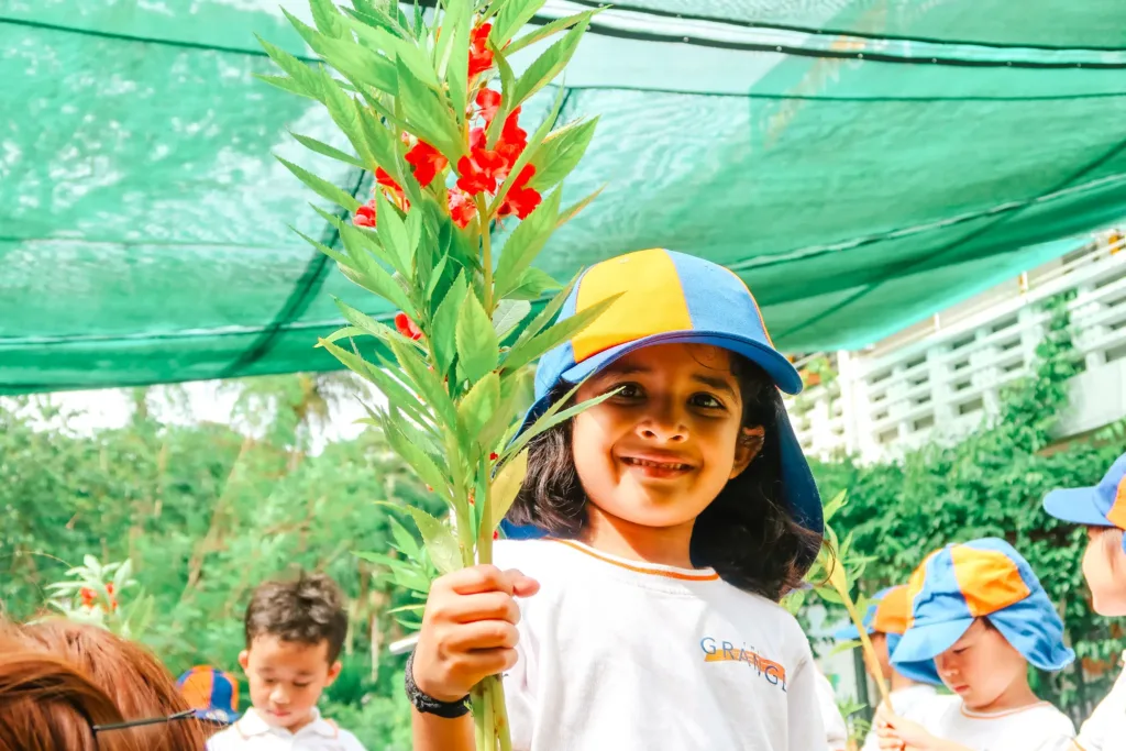 Young botanists harvesting flowers